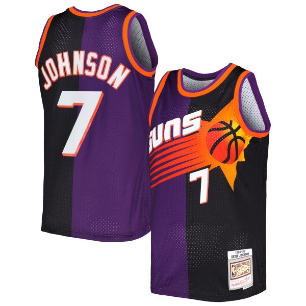 Phoenix Suns mens phoenix suns kevin johnson mitchell  ness purpleblack hardwood classics 199697 split swingman jersey Collection | Official Suns Shop