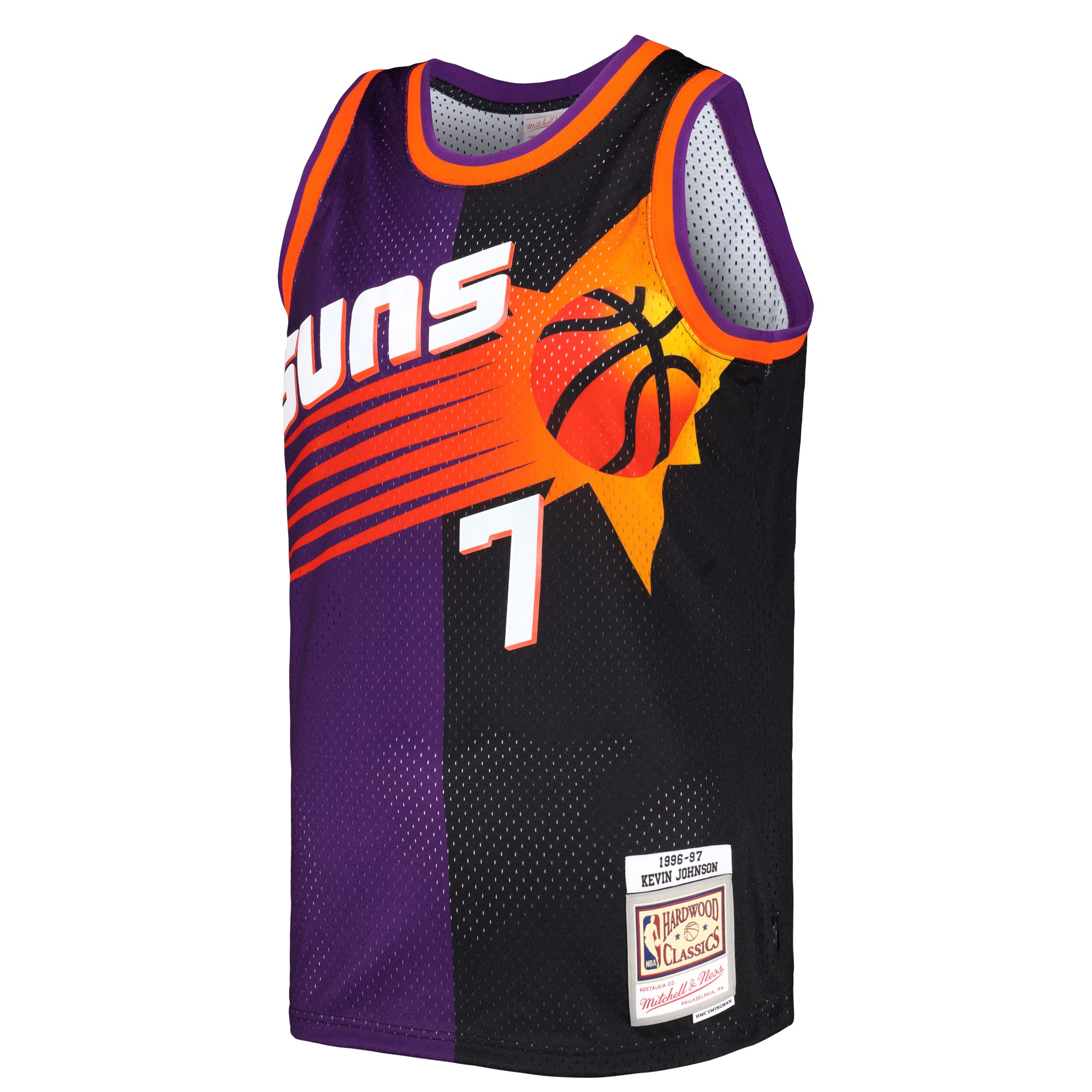 Phoenix Suns mens phoenix suns kevin johnson mitchell  ness purpleblack hardwood classics 199697 split swingman jersey Collection | Official Suns Shop