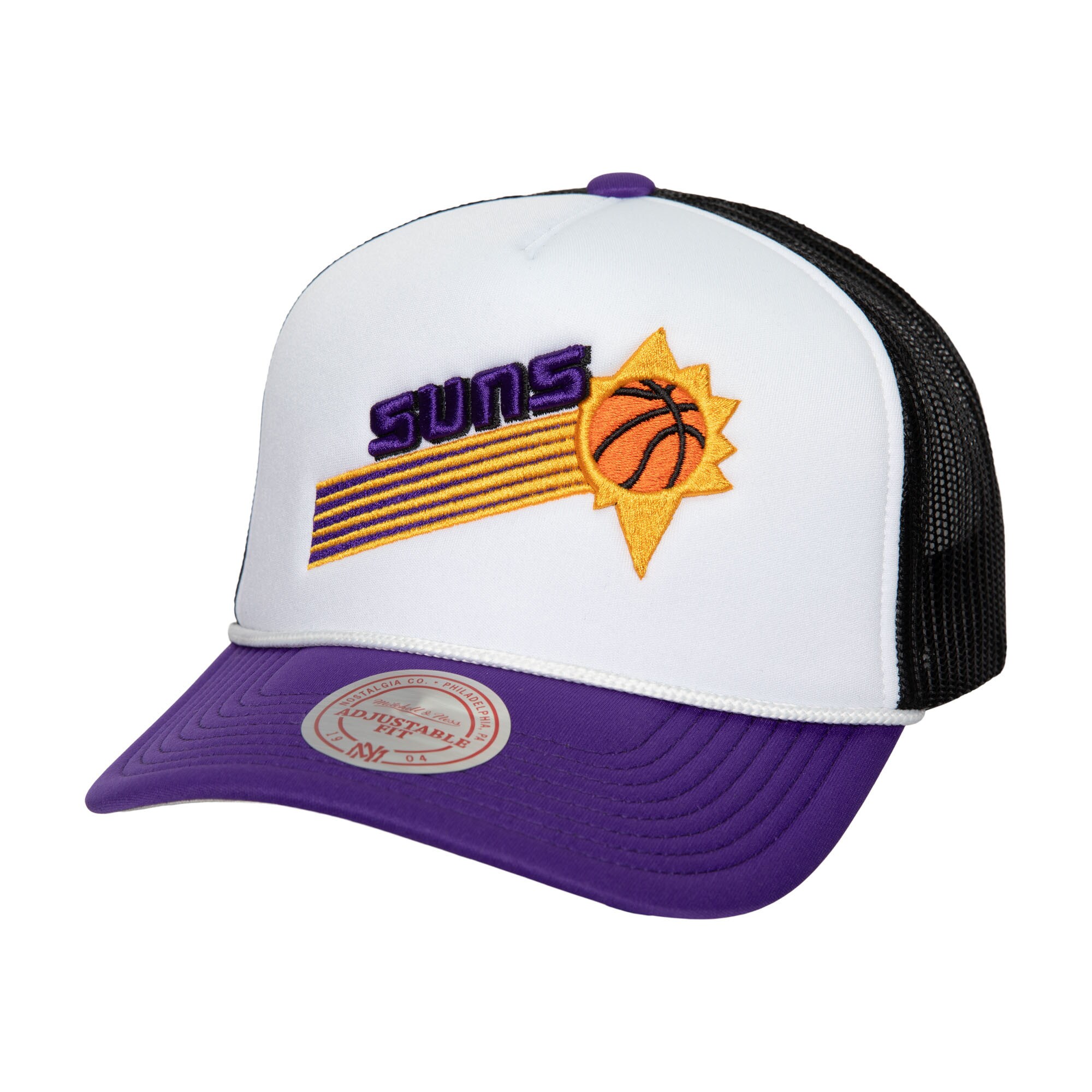 Phoenix Suns mens phoenix suns mitchell  ness white hardwood classics blocker foam front trucker snapback hat Collection | Official Suns Shop