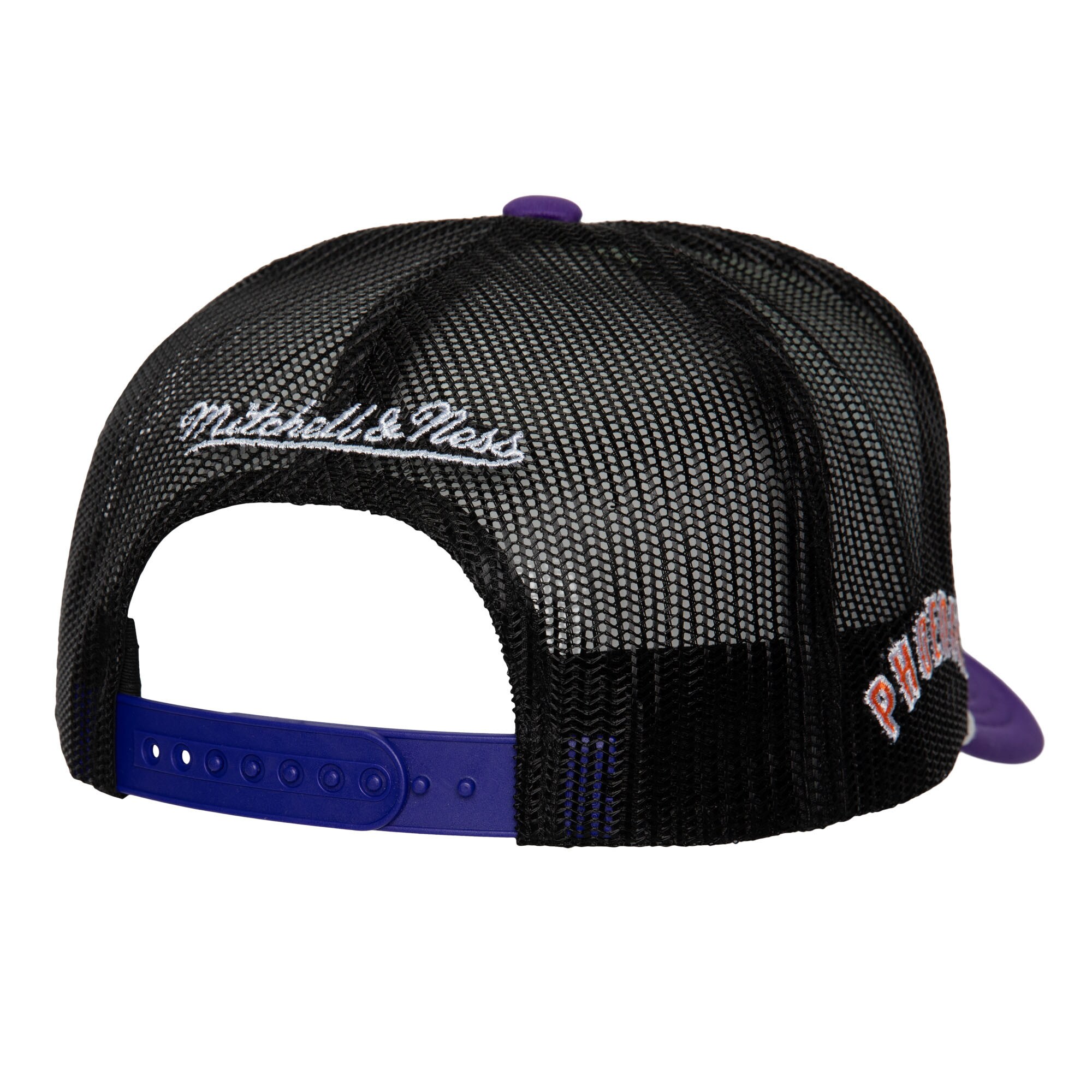 Phoenix Suns mens phoenix suns mitchell  ness white hardwood classics blocker foam front trucker snapback hat Collection | Official Suns Shop