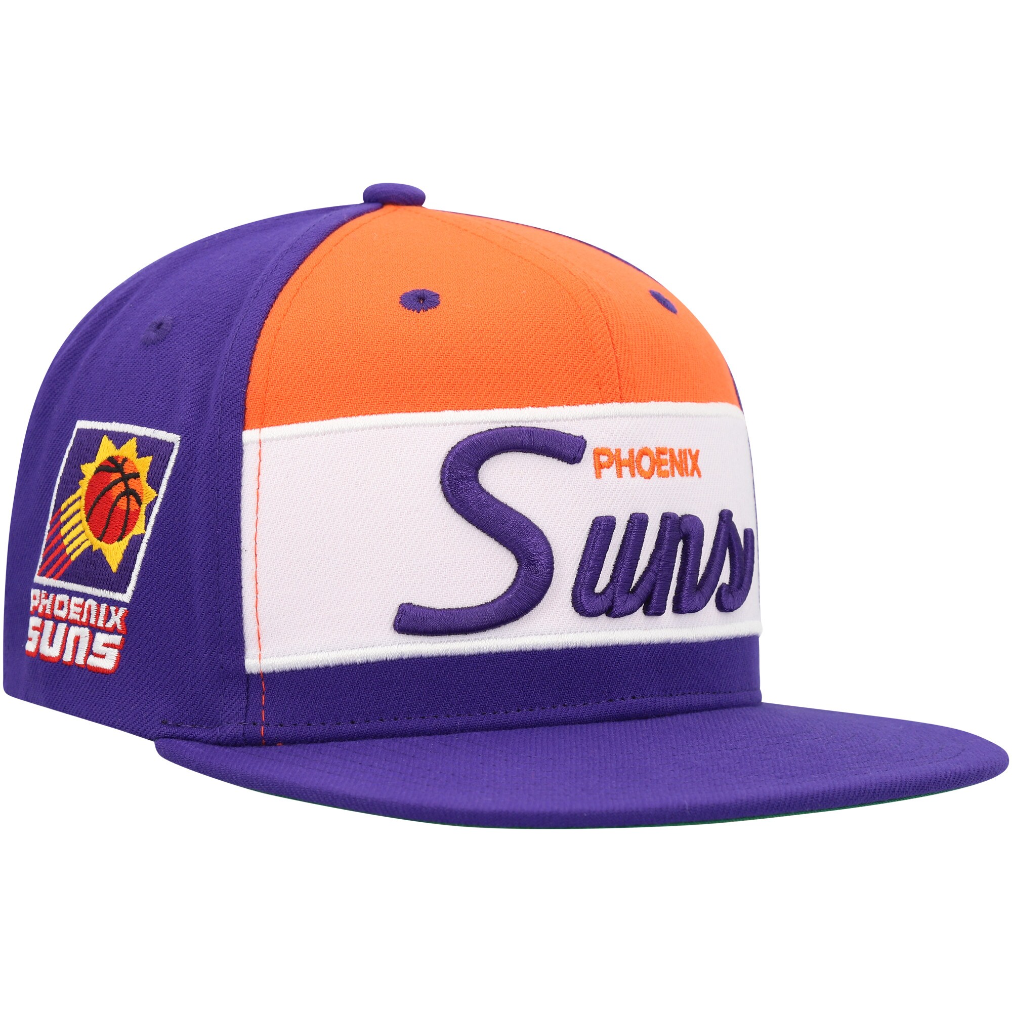 Phoenix Suns mens phoenix suns mitchell  ness whitepurple retro sport color block script snapback hat Collection | Official Suns Shop