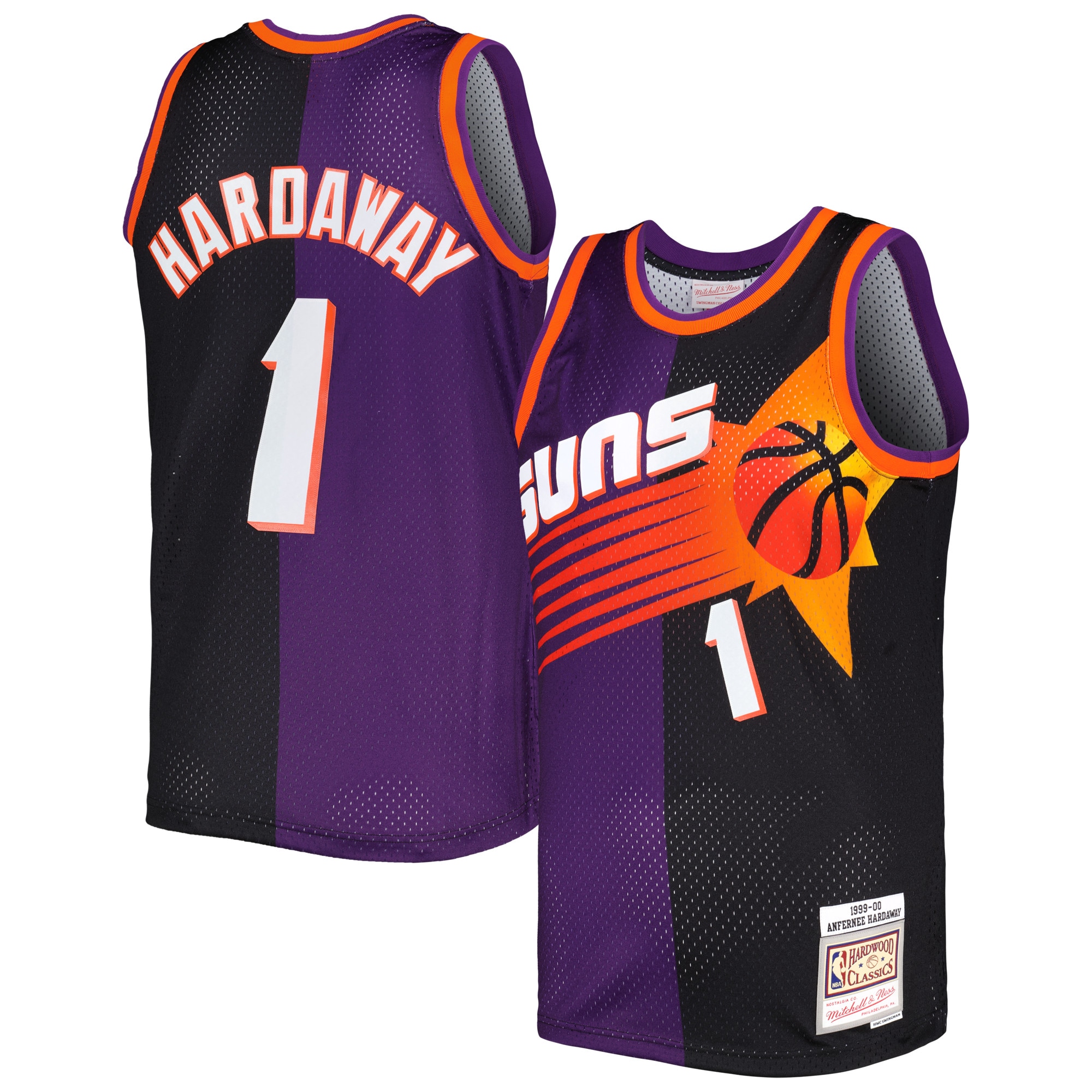 Phoenix Suns mens phoenix suns penny hardaway mitchell  ness purpleblack hardwood classics 199900 split swingman jersey Collection | Official Suns Shop