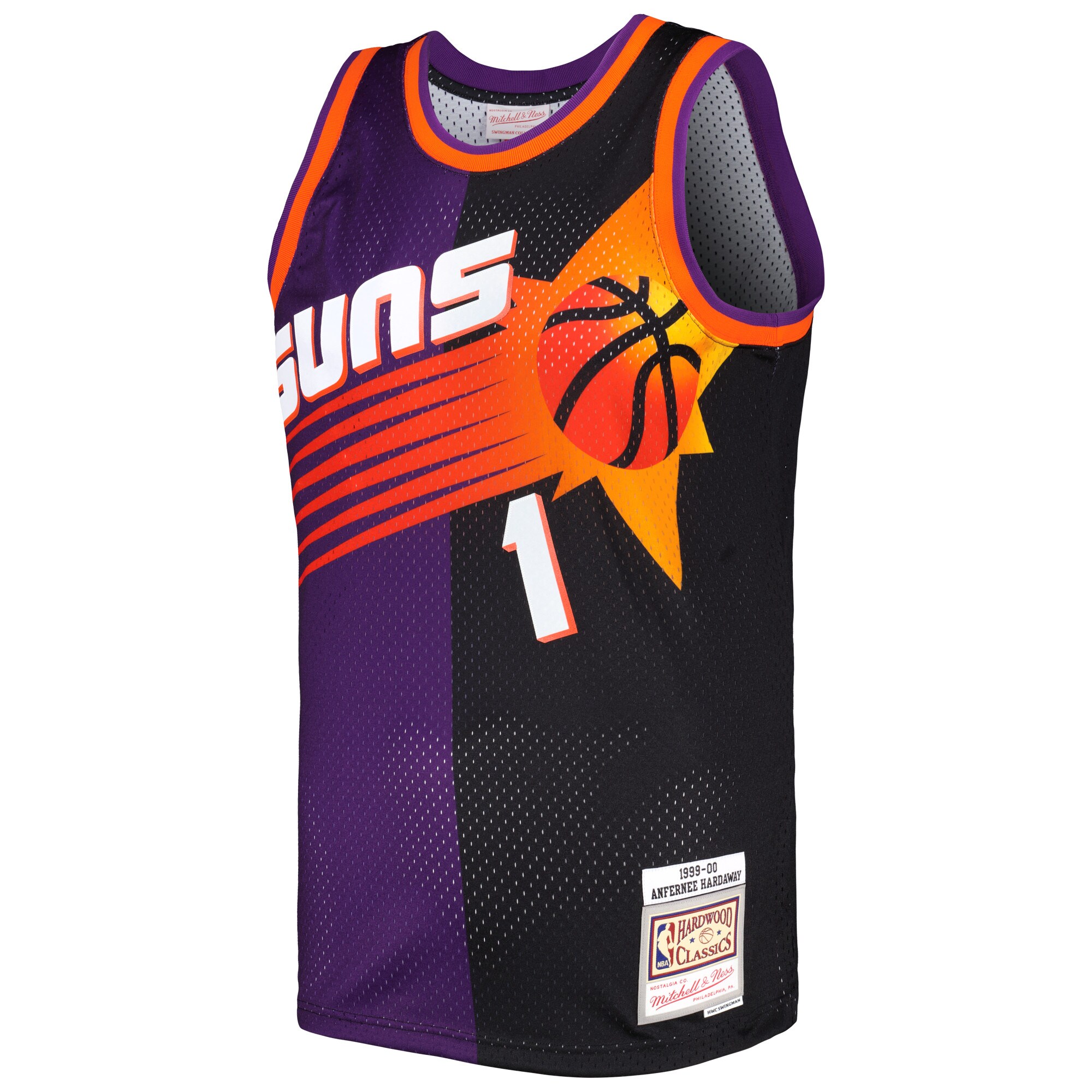 Phoenix Suns mens phoenix suns penny hardaway mitchell  ness purpleblack hardwood classics 199900 split swingman jersey Collection | Official Suns Shop