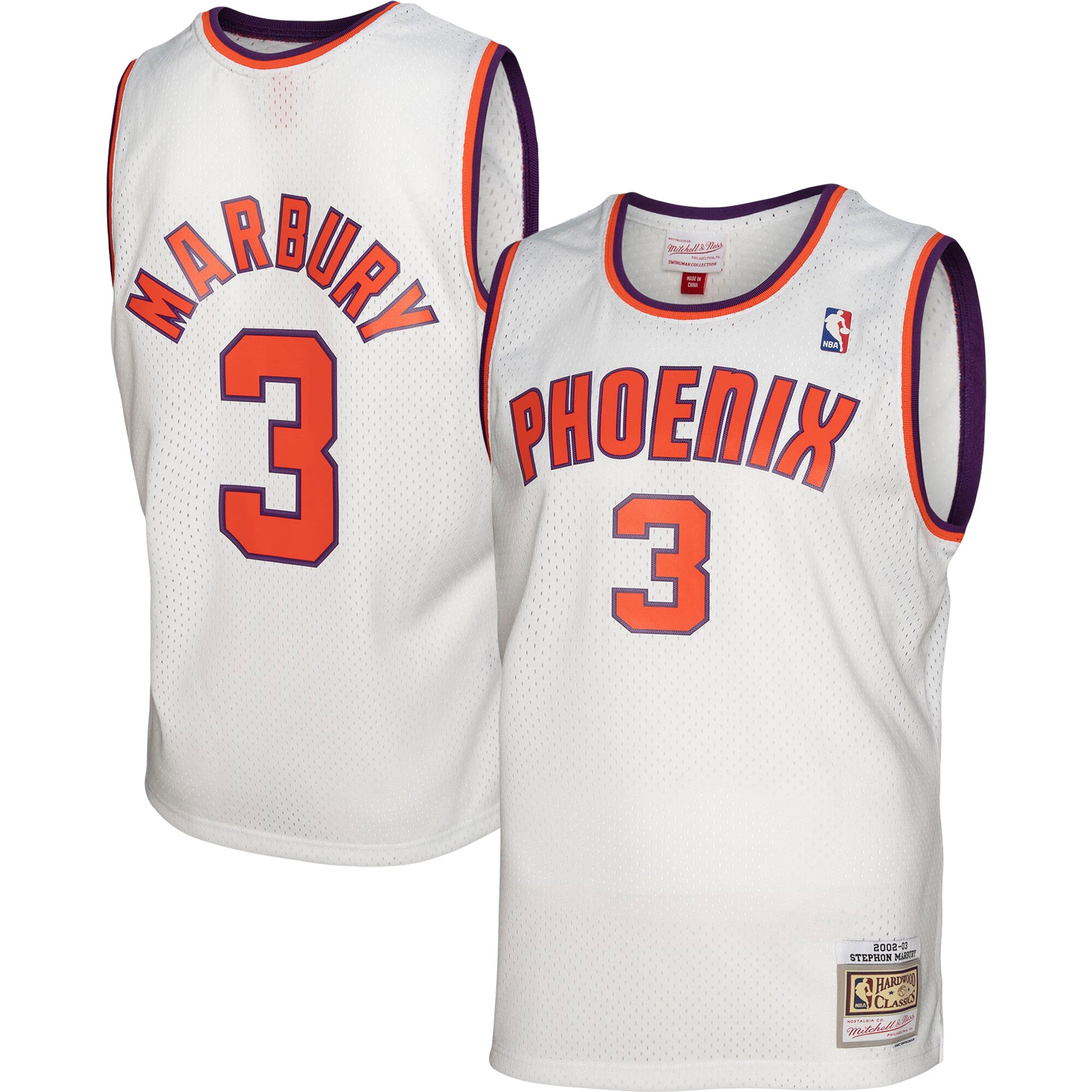 Phoenix Suns mens phoenix suns stephon marbury mitchell  ness white 200203 hardwood classics swingman jersey Collection | Official Suns Shop