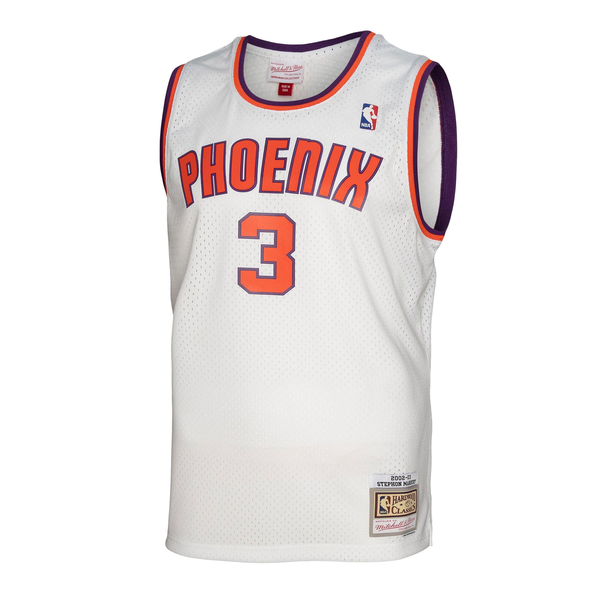 Phoenix Suns mens phoenix suns stephon marbury mitchell  ness white 200203 hardwood classics swingman jersey Collection | Official Suns Shop