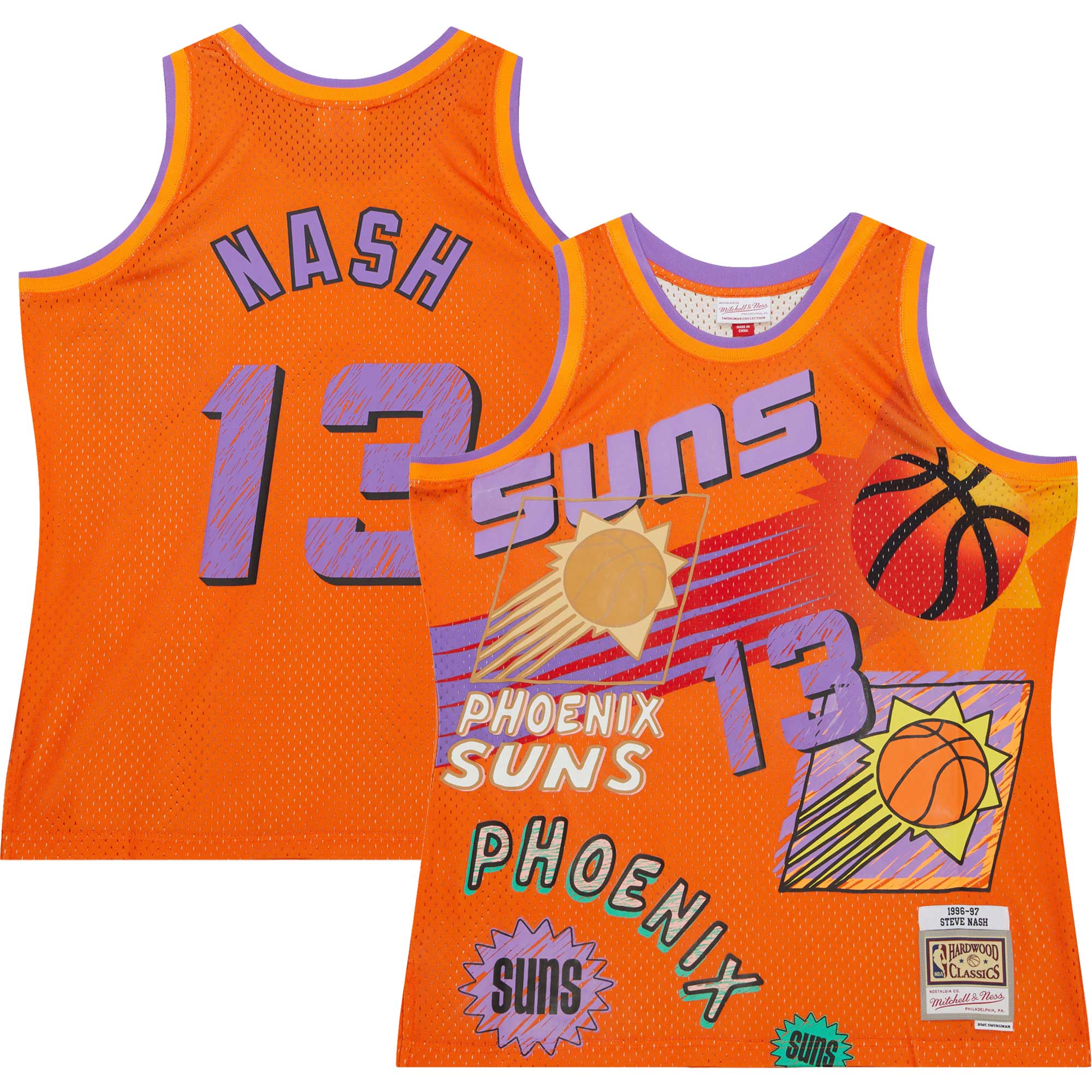 Phoenix Suns mens phoenix suns steve nash mitchell  ness orange 199697 swingman sidewalk sketch jersey Collection | Official Suns Shop