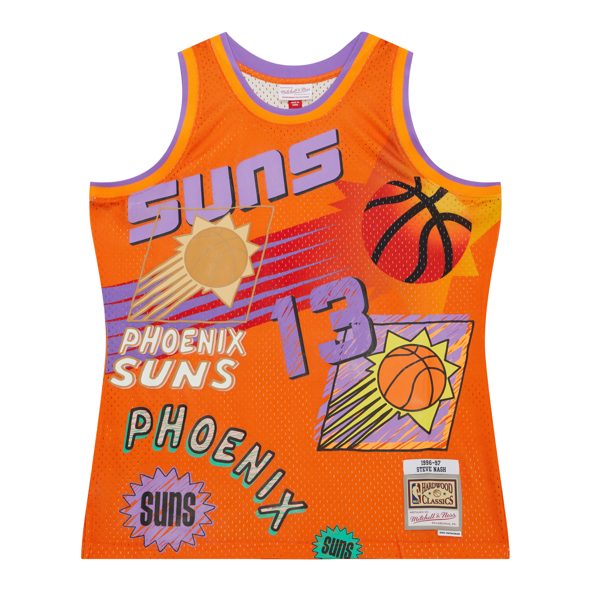 Phoenix Suns mens phoenix suns steve nash mitchell  ness orange 199697 swingman sidewalk sketch jersey Collection | Official Suns Shop