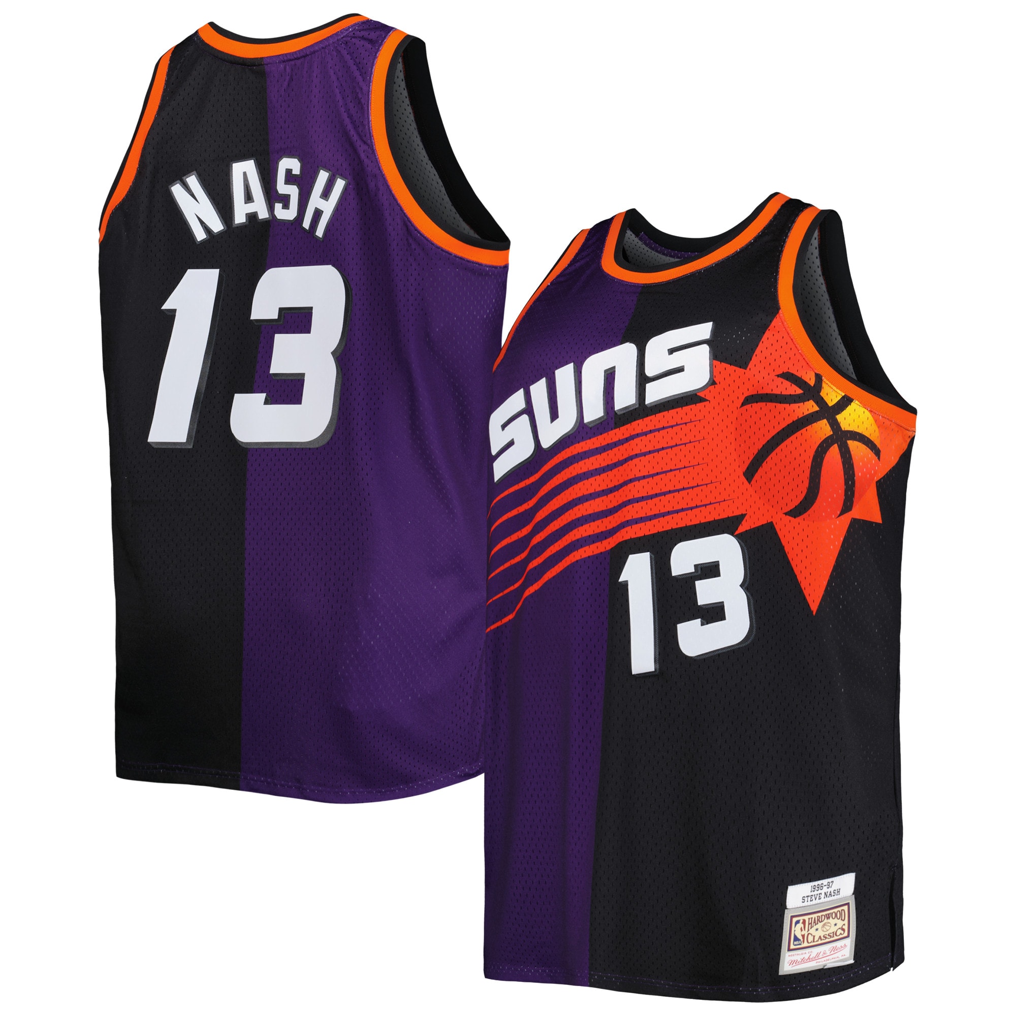 Phoenix Suns mens phoenix suns steve nash mitchell  ness purpleblack big  tall hardwood classics 199697 split swingman jersey Collection | Official Suns Shop