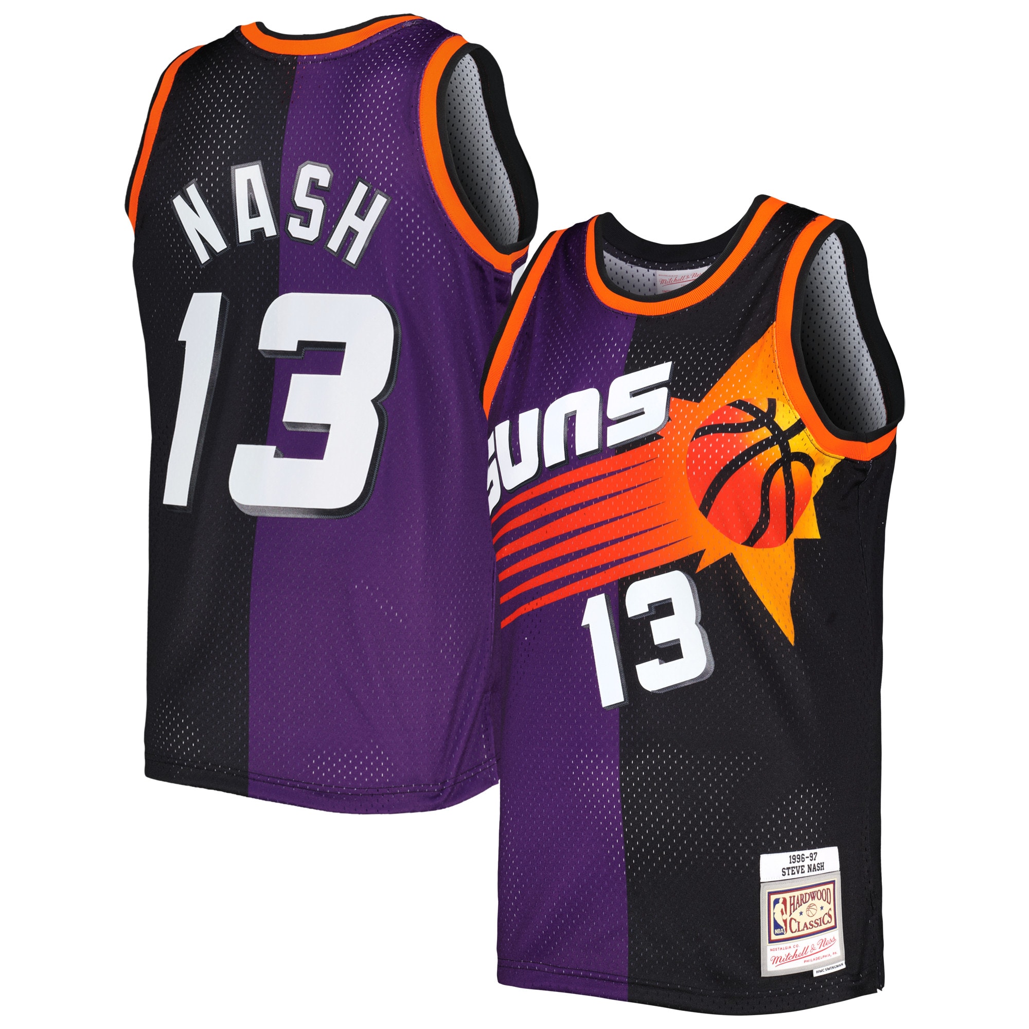 Phoenix Suns mens phoenix suns steve nash mitchell  ness purpleblack hardwood classics 199697 split swingman jersey Collection | Official Suns Shop